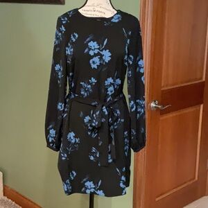 H&M Black and Blue Sheath Dress with Bishop Sleeves